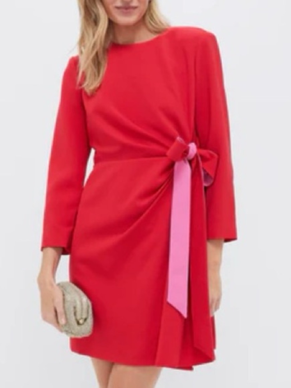 Tuckernuck Red Long-Sleeve Shift Dress with Pink Side Tie